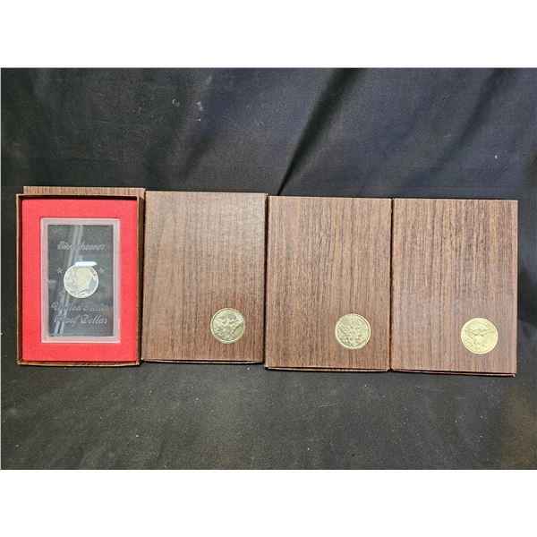 FOUR 1971 US EISENHOWER PROOF DOLLARS IN ORIGINAL BOXES