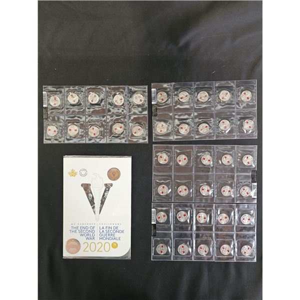 2020 CAD END OF THE SECOND WORLD WAR COIN SET & (4) PACKS OF 10 2010 POPPY QUARTERS