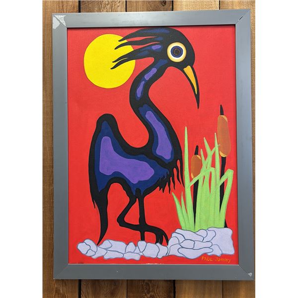 ORIGINAL FIRST NATIONS FRAMED OIL ON CANVAS BY PAUL JOHNNY: APPROX. 31" X 23"