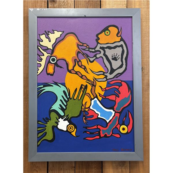 ORIGINAL FIRST NATIONS FRAMED OIL ON CANVAS BY PAUL JOHNNY: APPROX. 31" X 23"