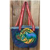 Image 1 : ORIGINAL PAUL JOHNNY WEARABLE ART DENIM BAG WITH HAND-STITCH FLANNEL APPLIQUE DESIGN