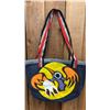 Image 1 : ORIGINAL PAUL JOHNNY WEARABLE ART DENIM BAG WITH HAND-STITCH FLANNEL APPLIQUE DESIGN
