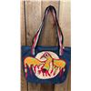 Image 1 : ORIGINAL PAUL JOHNNY WEARABLE ART DENIM BAG WITH HAND-STITCH FLANNEL APPLIQUE DESIGN