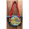 Image 1 : ORIGINAL PAUL JOHNNY WEARABLE ART DENIM BAG WITH HAND-STITCH FLANNEL APPLIQUE DESIGN