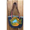 Image 1 : ORIGINAL PAUL JOHNNY WEARABLE ART DENIM BAG WITH HAND-STITCH FLANNEL APPLIQUE DESIGN