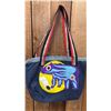 Image 1 : ORIGINAL PAUL JOHNNY WEARABLE ART DENIM BAG WITH HAND-STITCH FLANNEL APPLIQUE DESIGN