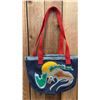 Image 1 : ORIGINAL PAUL JOHNNY WEARABLE ART DENIM BAG WITH HAND-STITCH FLANNEL APPLIQUE DESIGN