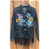 Image 1 : ORIGINAL PAUL JOHNNY WEARABLE ART DENIM JACKET WITH HAND-STICHED FLANNEL & BEAD APPLIQUE DESIGN