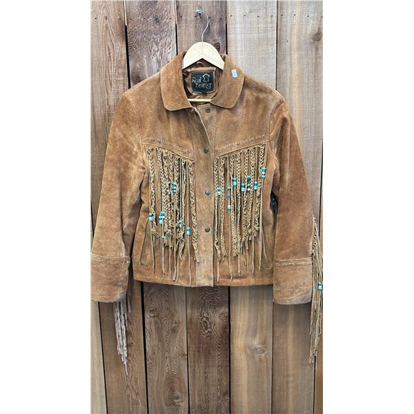 REAL LEATHER FIRST NATIONS LEATHER BEADED BUTTON-UP JACKET SIZE XL
