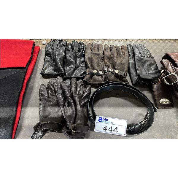 (4) PAIRS OF ASSORTED LEATHER GLOVES & LEATHER BELT