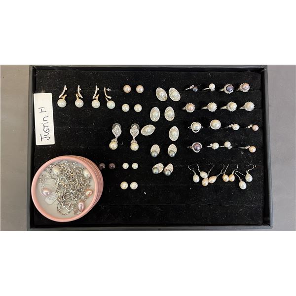 TRAY OF ASSORTED PEARL EARRINGS, PEARL RINGS & PEARL PENDANTS *TRAY INCLUDED*