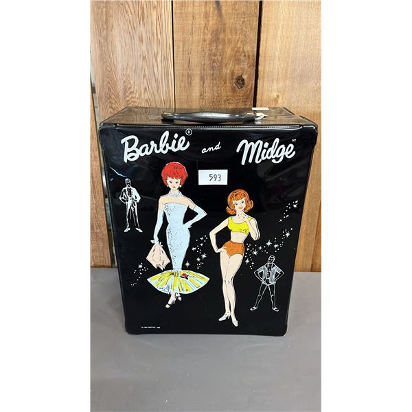 VINTAGE 1963 BLACK VINYL BARBIE AND MIDGE CARRYING CASE
