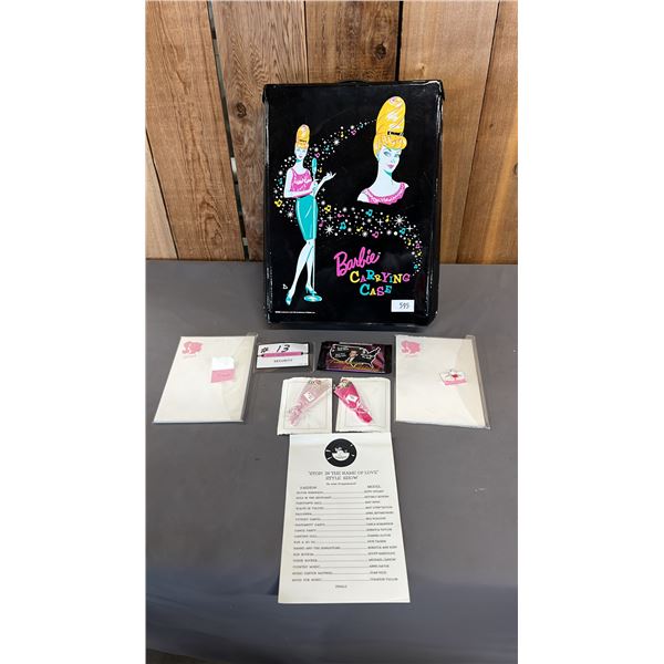 VITNAGE BLACK VINYL BARBIE CARRYING CASE W/BARBIE STATIONERY & SEALED AMERICAN BANDSTAND CARDS