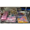 Image 2 : SHELF OF ASSORTED BARBIE WICKER FURNITURE, LOCKER, HOSTESS SET, CLOTHING & MORE