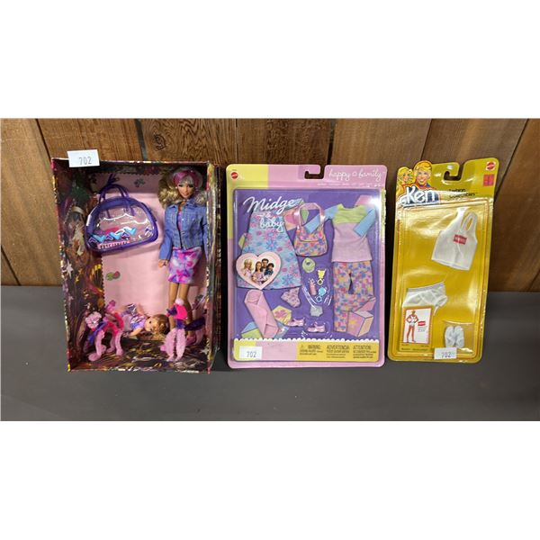 VINTAGE BARBIE & KELLY DOLL, KEN FASHION COLLECTIBLES & HEART HAPPY FAMILY MIDGE & BABY CLOTHES