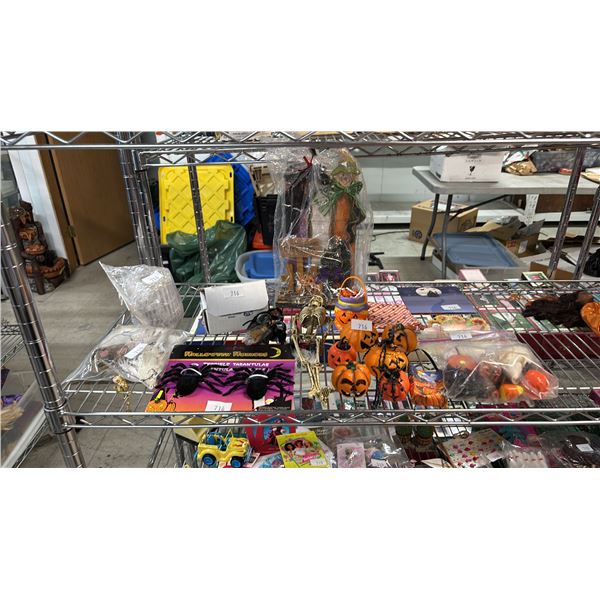 COLLECTION OF ASSORTED MINIATURE HALLOWEEN DECORATIONS: PUMPKINS, SPIDERS, SKELETON & MORE