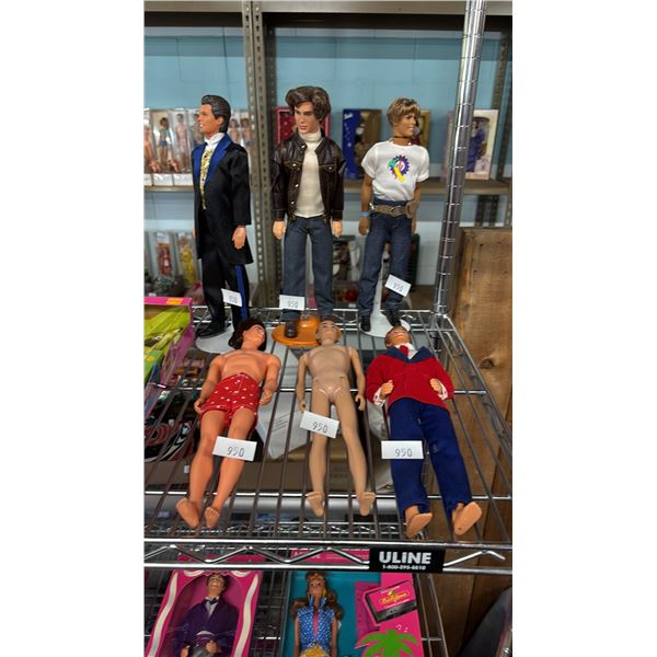 (6) ASSORTED VINTAGE KEN DOLLS: 3 WITH STANDS, 3 WITHOUT *NO BOXES*