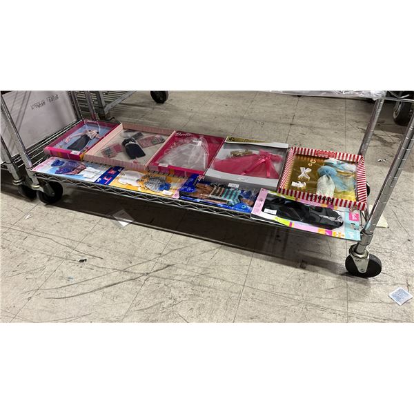 SHELF OF ASSORTED BARBIE CLOTHES *IN SEALED PACKAGES*