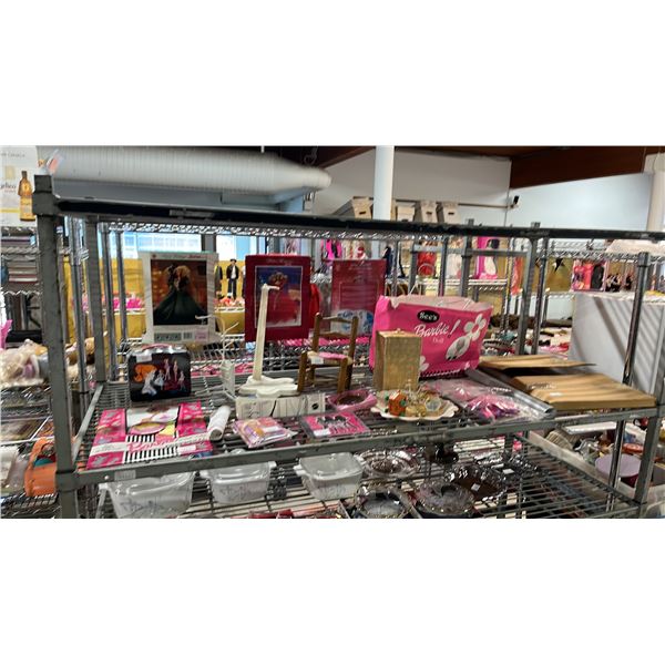 SHELF OF ASSORTED BARBIE COLLECTIBLES, MINIATURE FURNITURE & MORE