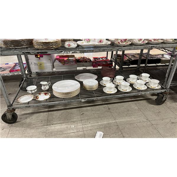 SHELF OF VINTAGE CHINA: MOST OF IT IS ROYAL ALBERT VAL D'OR