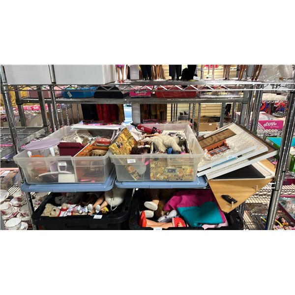 SHELF OF ASSORTED VINTAGE BARBIE & OTHER DOLL FURNITURE, DOLL HOUSE & MORE