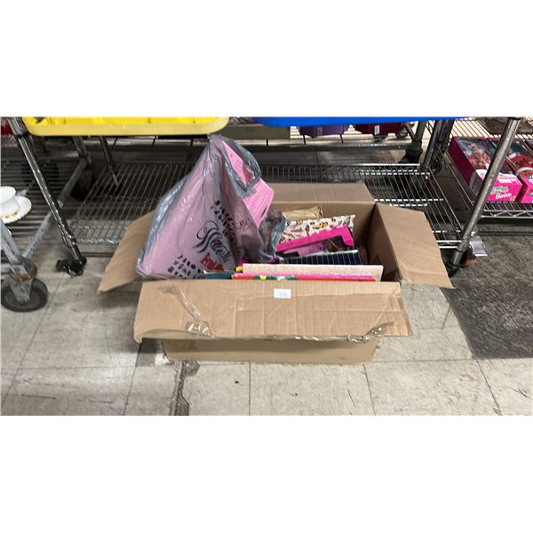 BOX OF ASSORTED VINTAGE BARBIE BOOKS, VINTAGE TIN, MIRRORED GLASS STORAGE CONTAINERS & MORE