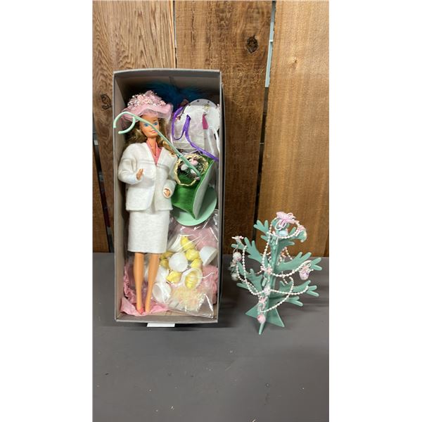 VINTAGE BARBIE WITH CUSTOM OUTFIT, EASTER BASKETS, DECORATED EASTER THEMED TREE, STAND & MORE