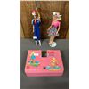 Image 1 : 2 VINTAGE BARBIES (1 WITH STAND) & 1965 PINKY VINYL TUTTI PLAY CASE WITH ASSTD. VTG CLOTHES
