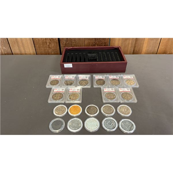 COLLECTION OF VARIOUS CASED TOKEN & COINS *AUTHENTICATION UNKNOWN*