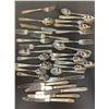 Image 3 : BOX OF VTG. METAL CANDLESTICKS, GLASS SALT & PEPPER SHAKERS & ASSTD. SILVER PLATED FLATWARE