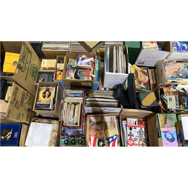 PALLET OF ASSORTED VINYL RECORDS, BOOKS, CDS AND DVD'S