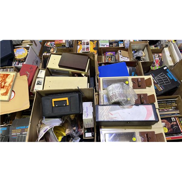 PALLET OF ASSORTED ITEMS INCLUDING PET FEEDERS, VIDEO TAPE ERASER AND MORE
