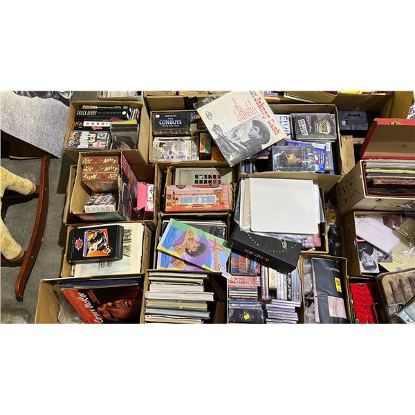 PALLET OF ASSORTED BOOKS, CDS, CASSETTES, DVDS AND MORE