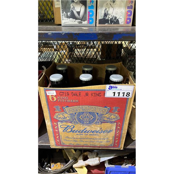 BOX OF (6) DALE EARNHARDT JR. #8 BUDWEISER GIANT COLLECTIBLE GLASS BOTTLES