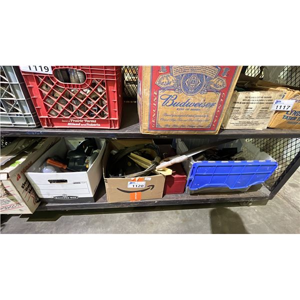 SHELF LOT OF ASSORTED HAND TOOLS AND POWER TOOLS