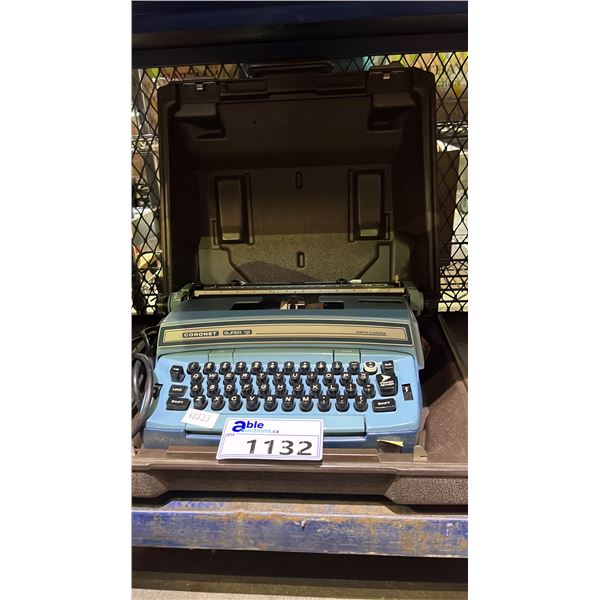 VINTAGE BLUE SMITH-CORONA CORONET SUPER 12 ELECTRIC TYPEWRITER WITH CASE