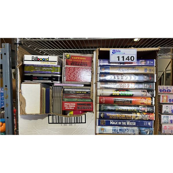 (3) BOXES OF ASSORTED DVD'S, CDS AND VHS TAPES