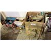 Image 1 : (3) BOXES OF ASSORTED ITEMS INCLUDING TOOLS, HEAVY DUTY HANGING LIGHTS , TOOL BOX AND MORE