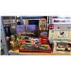 Image 2 : SHELF LOT OF ASSORTED VINTAGE COLLECTABLE TINS CONTAINERS, TOY CARS, FIGURINE'S AND MORE