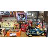 Image 4 : SHELF LOT OF ASSORTED VINTAGE COLLECTABLE TINS CONTAINERS, TOY CARS, FIGURINE'S AND MORE
