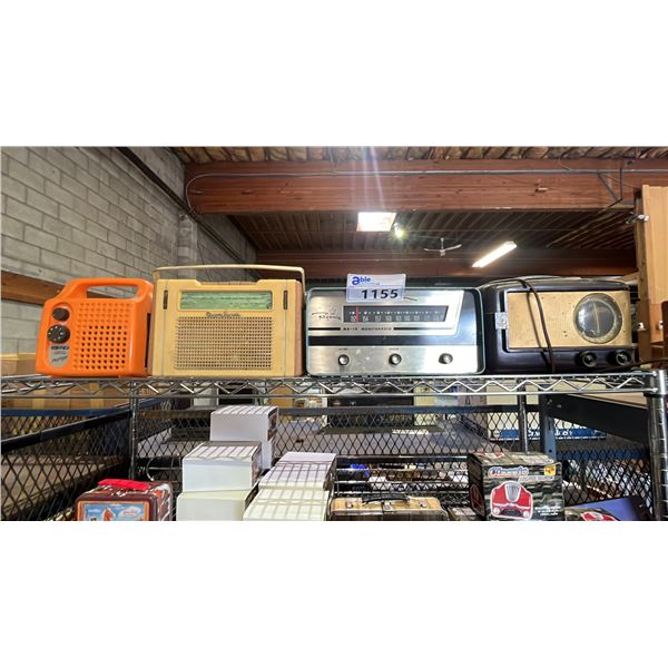 SHELF LOT OF ASSORTED VINTAGE TABLE TOP RADIOS