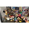 Image 2 : SHELF OF ASSORTED VINTAGE MICKEY MOUSE COLLECTABLE ITEMS INCL. MUGS, KEYCHAINS, FIGURINES AND MORE