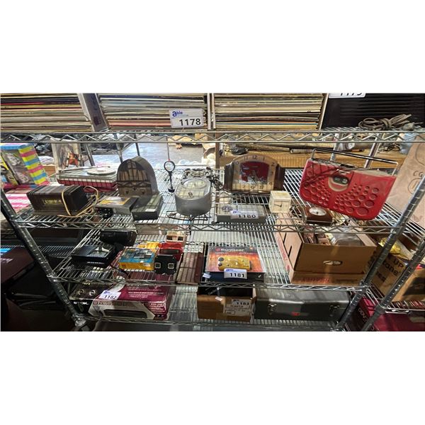 SHELF OF ASSORTED VINTAGE CLOCKS