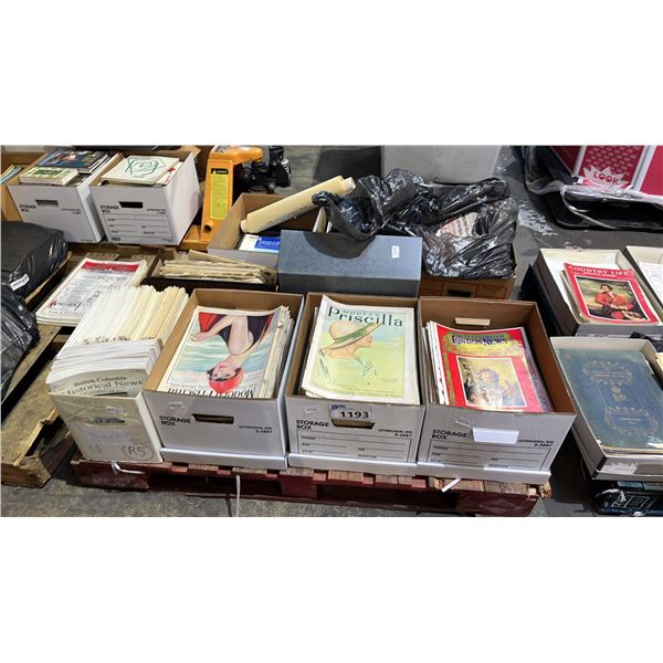 PALLET OF ASSORTED VINTAGE & ANTIQUE MAGAZINES & NEWSPAPERS: MODERN PRISCILLA, THE LEADER, THE