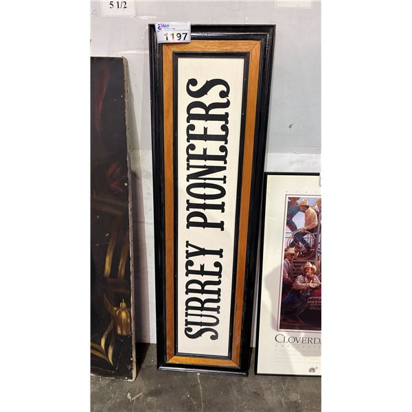 WOOD SURREY PIONEERS SIGN: 14" X 48"