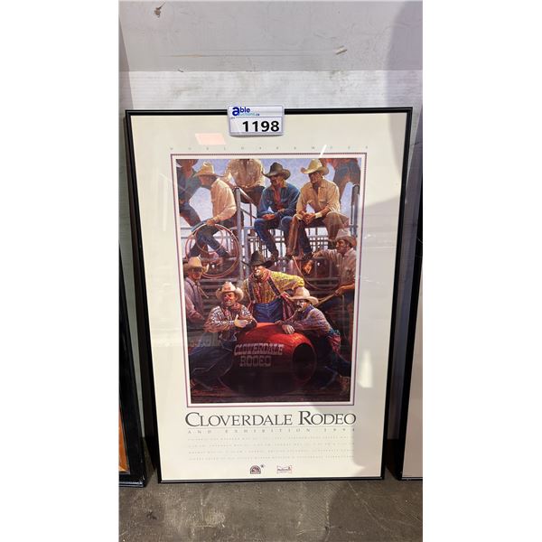 VINTAGE FRAMED 1994 CLOVERDAL RODEO & EXPEDITION POSTER: APPROX. 31.5" X 20"