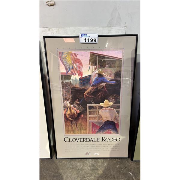 VINTAGE FRAMED 1992 CLOVERDAL RODEO & EXPEDITION POSTER: APPROX. 31.5" X 20"