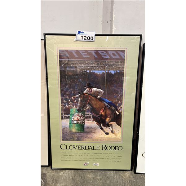 VINTAGE FRAMED 1993 CLOVERDAL RODEO & EXPEDITION POSTER: APPROX. 31.5" X 20"