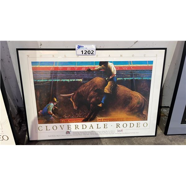 VINTAGE FRAMED 1990 CLOVERDAL RODEO & EXPEDITION POSTER: APPROX. 20.5" X 30"