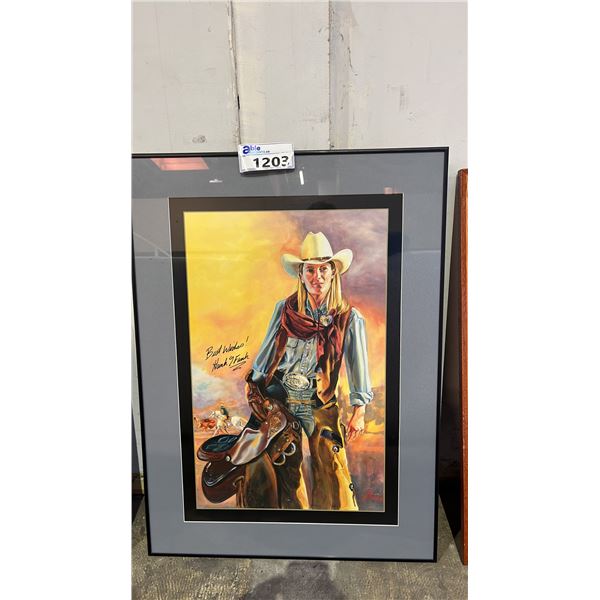 FRAMED & SIGNED HANK FUNK PRINT: APPROX. 32" X 23"